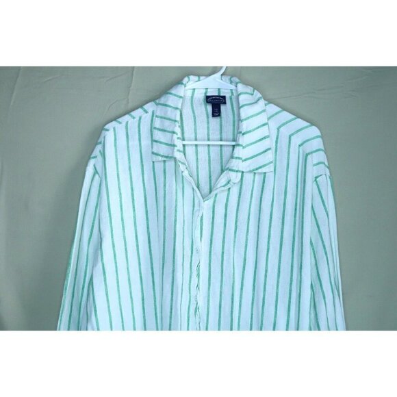 Scoop Linen Blend Shirt Women's Size XXL (20) Dress Tie Sleeve Cuffs Striped EUC - Picture 2 of 9